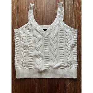 Banana Republic Cable Knit Tank V-Neck Cream 100% Cotton Large EUC Preppy